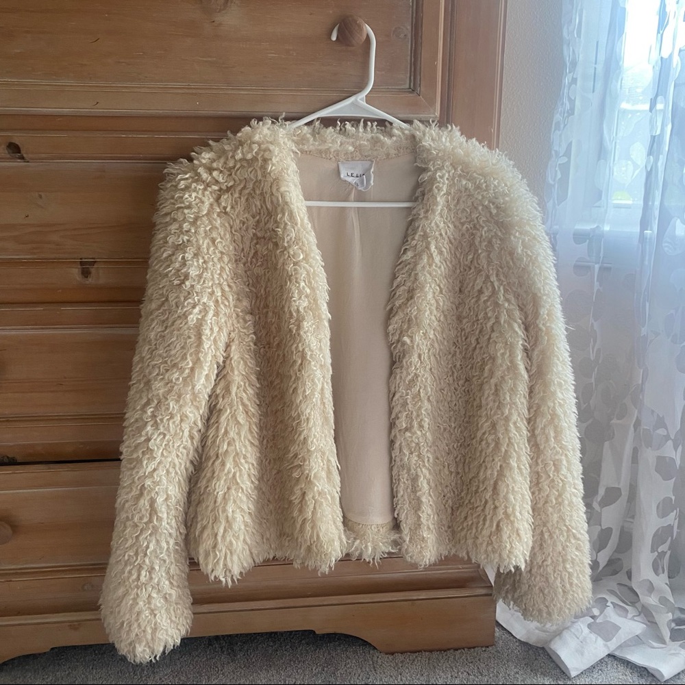 LELIS faux fur cream beige tan jacket coat silk lined